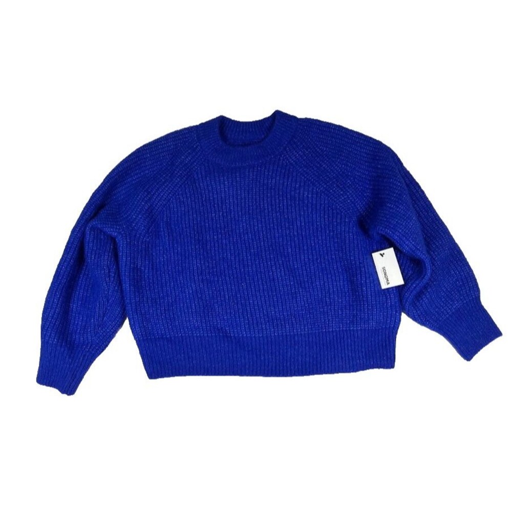 Sonoma Goods For Life Womens Plus Petite Blue Fuzzy Ribbed Pullover Sweater PXL